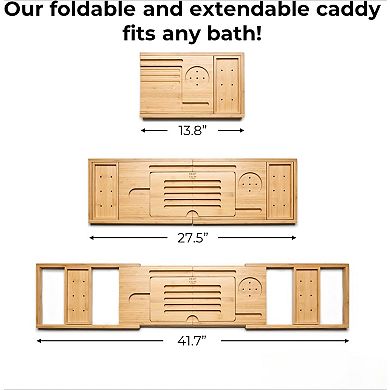 KSIZUIS Foldable Bathtub Tray Caddy - Expandable Luxurious Spa Gift for Self-Care