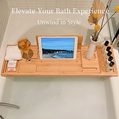 KSIZUIS Foldable Bathtub Tray Caddy - Expandable Luxurious Spa Gift for Self-Care