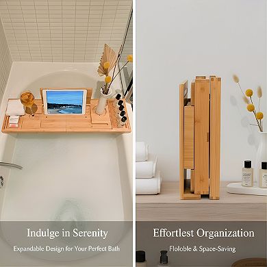KSIZUIS Foldable Bathtub Tray Caddy - Expandable Luxurious Spa Gift for Self-Care