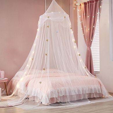 Bed Canopy with Lights,Star Curtains,Extra Large Dome Mosquito Net Canopy Twin Full Queen Size Bed