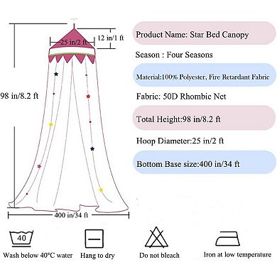 Bed Canopy with Lights,Star Curtains,Extra Large Dome Mosquito Net Canopy Twin Full Queen Size Bed