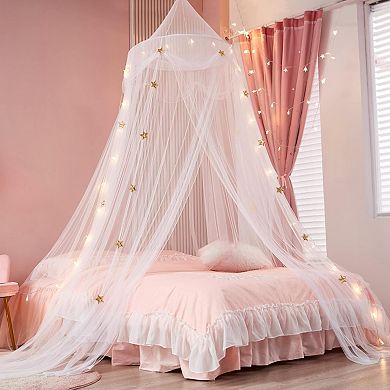 Bed Canopy with Lights,Star Curtains,Extra Large Dome Mosquito Net Canopy Twin Full Queen Size Bed