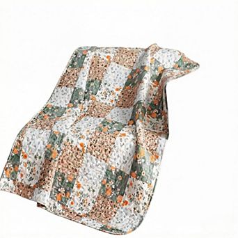 50"x 60" Quilted Throw Blanket- Microfiber Quilt Throw with Boho Patchwork Pattern, Reversible