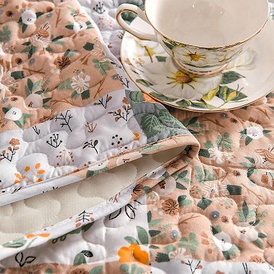 50"x 60" Quilted Throw Blanket- Microfiber Quilt Throw with Boho Patchwork Pattern, Reversible