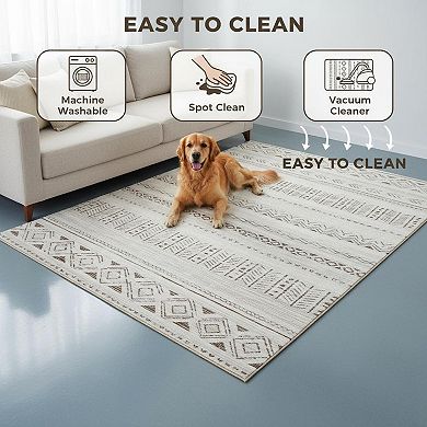 Boho Washable Non-Slip Area Rug Soft Low Pile for Living Room Bedroom Dining
