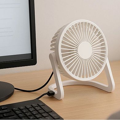 6 Inch USB Desk Fan Portable Quiet Adjustable Angle Home Office White