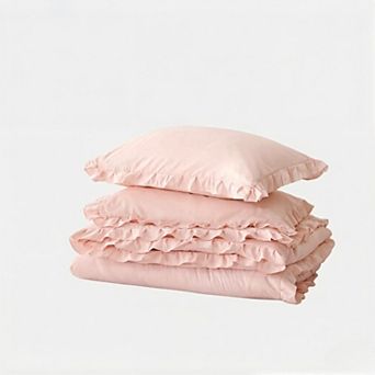 Soft Fluffy Comforter Set 3 pc (1 Ruffled Blush Comforter Set and 2 Pillowcases) Vintage Bedding