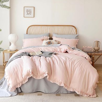 Soft Fluffy Comforter Set 3PCS (1 Ruffled Blush Comforter Set and 2 Pillowcases) Vintage Bedding