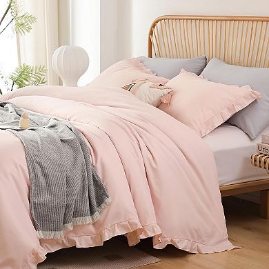 Soft Fluffy Comforter Set 3PCS (1 Ruffled Blush Comforter Set and 2 Pillowcases) Vintage Bedding