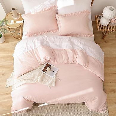 Soft Fluffy Comforter Set 3PCS (1 Ruffled Blush Comforter Set and 2 Pillowcases) Vintage Bedding