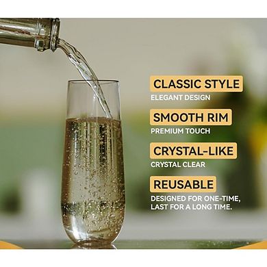 Great Ambitions 48-Pack 9oz Stemless Plastic Champagne Flutes, Clear Unbreakable Party Glasses