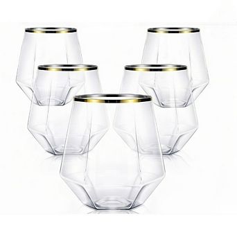 Great Ambitions 40-Pack 12oz Gold Rim Plastic Wine Glasses, Diamond-Shaped & Unbreakable