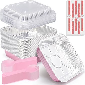 Great Ambitions 35-Pack 8x8 Inch Pink Disposable Aluminum Pans with Lids