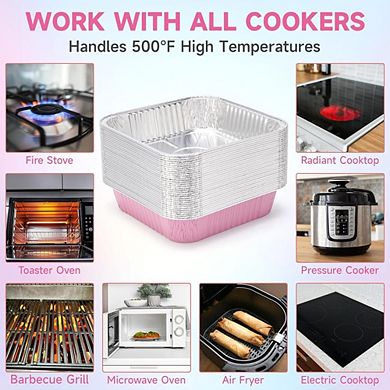 Great Ambitions 35-Pack 8x8 Inch Pink Disposable Aluminum Pans with Lids