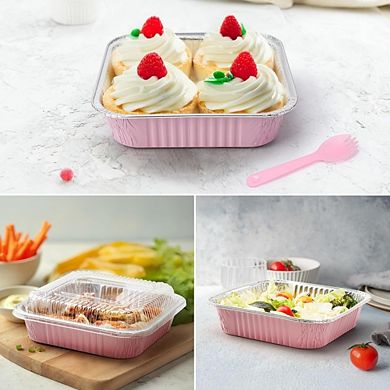 Great Ambitions 35-Pack 8x8 Inch Pink Disposable Aluminum Pans with Lids
