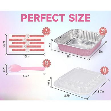 Great Ambitions 35-Pack 8x8 Inch Pink Disposable Aluminum Pans with Lids