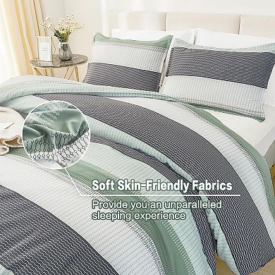 Queen Comforter Set -3 Pieces Lightweight Quilt Bedding Comforter Sets, Light Colorblock Stripe