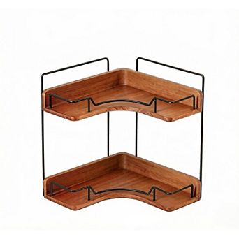 2 tier Bathroom Counter Organizer, Wooden Corner Shelf for Vanity Countertop Skincare & Makeup