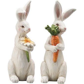 Easter Bunny Decorations Set of 2 Resin Rabbits with Carrot