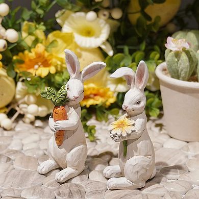 Easter Bunny Decorations Set of 2 Resin Rabbits with Carrot
