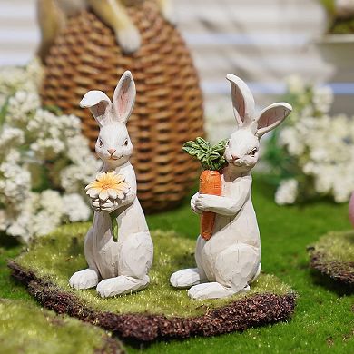 Easter Bunny Decorations Set of 2 Resin Rabbits with Carrot