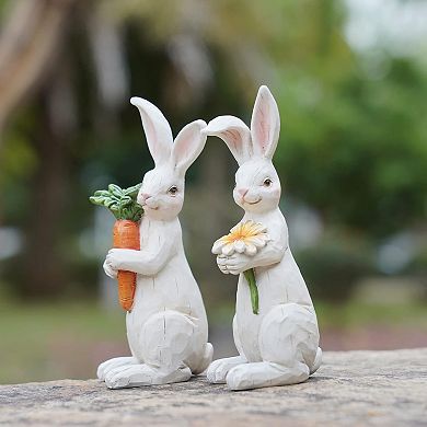 Easter Bunny Decorations Set of 2 Resin Rabbits with Carrot