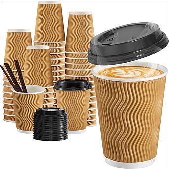 Great Ambitions 90-Pack 12oz Insulated Disposable Coffee Cups with Lids & Straws