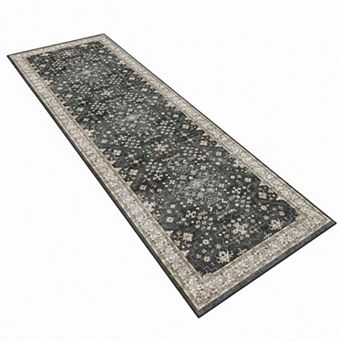 Black Boho Washable Runner Rug Non Slip Stain Resistant Soft Low Pile for Hallway Kitchen Bedroom