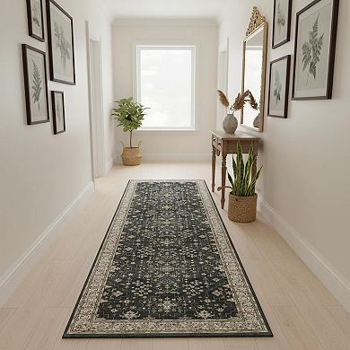 Black Boho Washable Runner Rug Non Slip Stain Resistant Soft Low Pile for Hallway Kitchen Bedroom