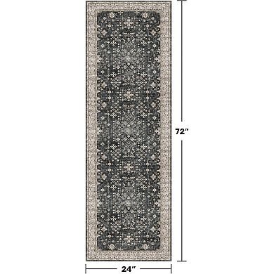 Black Boho Washable Runner Rug Non Slip Stain Resistant Soft Low Pile for Hallway Kitchen Bedroom