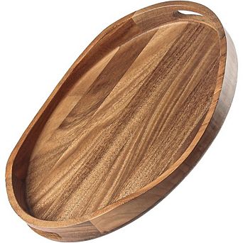 Great Ambitions Acacia Wood Serving Tray with Handles - 17" Round Ottoman Tray for Coffee Table 1 pk