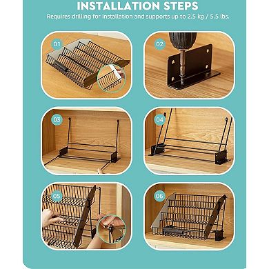 3 Tier Pull Down Spice Rack Cabinet Organizer Shelf with Metal Frame