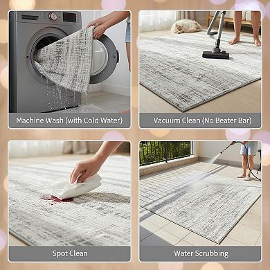8x10 Washable Area Rug Anti-Skid Non-Shedding Abstract Modern Soft Low Pile Indoor Carpet