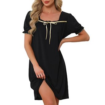 Women's Ruffle Nightgowns Ruffle Trim Cute Sleepshirts Nightshirt Midi Shorts Sleeve Sleep Dress