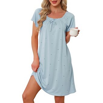 Women's Ruffle Nightgowns Ruffle Trim Cute Sleepshirts Nightshirt Midi Shorts Sleeve Sleep Dress