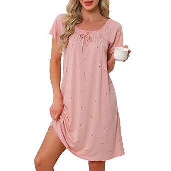 Women's Ruffle Nightgowns Ruffle Trim Cute Sleepshirts Nightshirt Midi Shorts Sleeve Sleep Dress