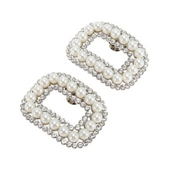 Pearl Square with Detachable Clip Shoe Accessories 2 pc Silver Tone White