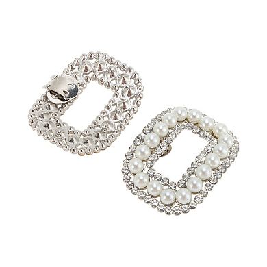 Pearl Square with Detachable Clip Shoe Accessories 2 Pcs Silver Tone White