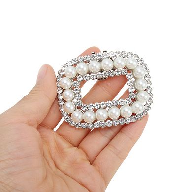 Pearl Square with Detachable Clip Shoe Accessories 2 Pcs Silver Tone White