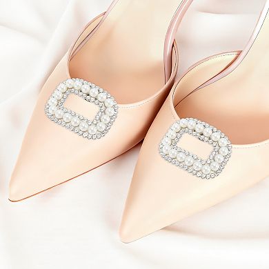 Pearl Square with Detachable Clip Shoe Accessories 2 Pcs Silver Tone White