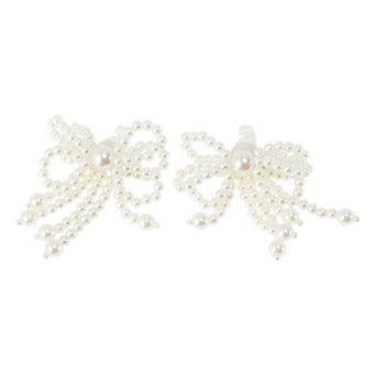 Cute Faux Pearl Bow Shoelace Charms 1 Pair White