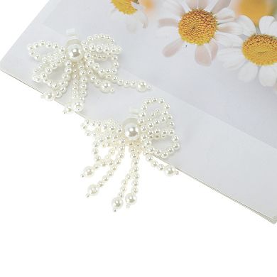 Cute Faux Pearl Bow Shoelace Charms 1 Pair White