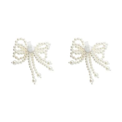 Cute Faux Pearl Bow Shoelace Charms 1 Pair White