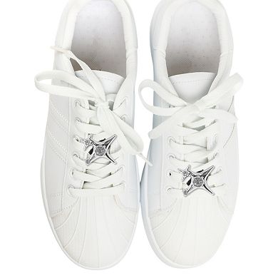 Double Star Shoelace Charms 1 Pair Silver Tone