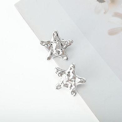 Textured Star Shoelace Charms 1 Pair Silver Tone
