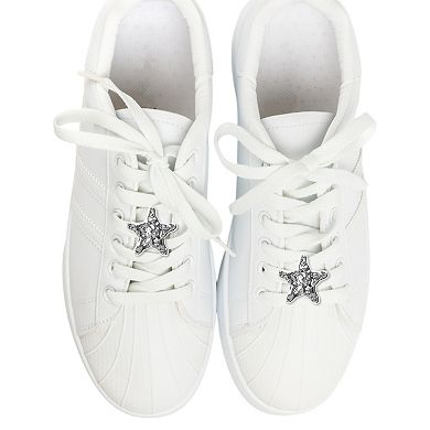 Textured Star Shoelace Charms 1 Pair Silver Tone