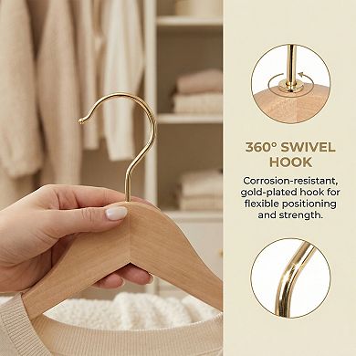 2 Pack Wood Non-Slip Hangers, Durable 360-degree Space Saving Clothes Hangers 15x3.9Inch