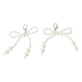 Faux Pearl Bow Style 1 Shoelace Charms 1 Pair White