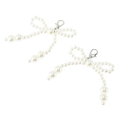 Faux Pearl Bow Style 1 Shoelace Charms 1 Pair White
