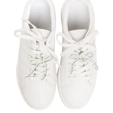 Faux Pearl Bow Style 1 Shoelace Charms 1 Pair White